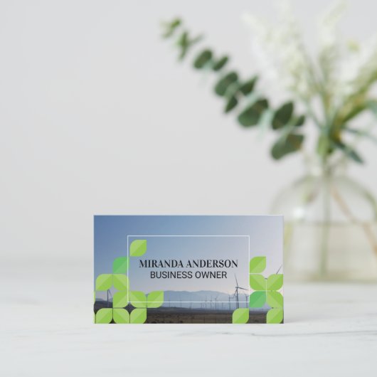 Molen Landschap | Groen Blad Patroon Visitekaartje (Staand voorkant)