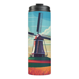 Molen Tulpveld Nederland Illustratie Thermosbeker