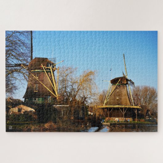 Molens in Nederlands landschap. Legpuzzel (Horizontaal)