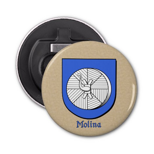 Molina Heraldic Arms op Parchment Style Back Button Flesopener (Voorkant)