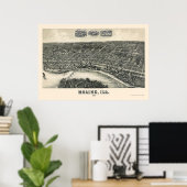 Moline, IL Panoramische Kaart - 1889 Poster (Thuiskantoor)