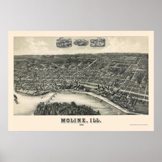 Moline, IL Panoramische Kaart - 1889 Poster (Voorkant)