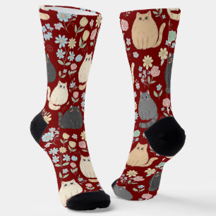 Molleboze Katoenen Katten en Pastel Bloemen Patroo Sokken