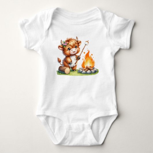 Mollig Cute Hoogland Koe S'mores Camping Romper (Voorkant)