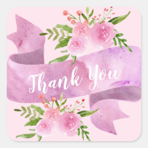 Mollig Mooie Chic Bloemige Roze Roos Dank Je Vierkante Sticker
