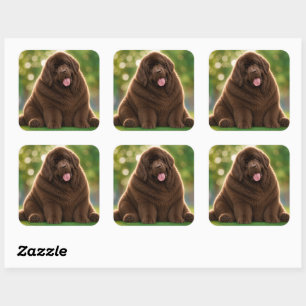 Mollige Newfoundlander Bruine newfie Vierkante Sticker
