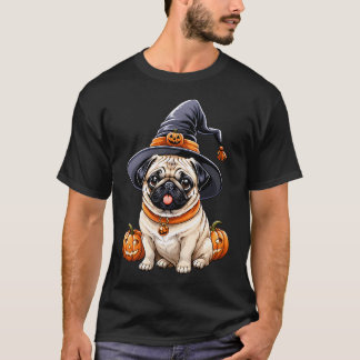 "Mollige Pug in Heksenhoed Halloween Kunstserie Ad T-shirt