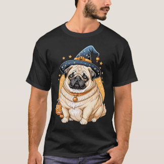 "Mollige Pug in Heksenhoed Halloween Kunstserie Ad T-shirt