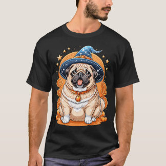 "Mollige Pug in Heksenhoed Halloween Kunstserie Ad T-shirt