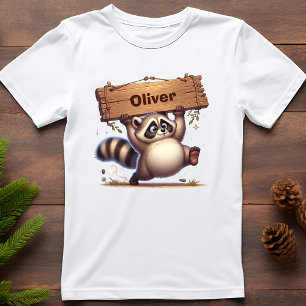 Mollige wasbeer met aanpasbare naamplaat t-shirt