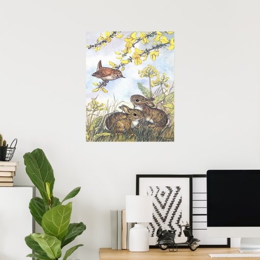 Molly Brett Art Wren en Rabbit Poster (Thuiskantoor)
