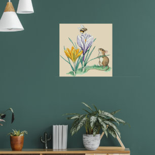 Molly Brett Natuur Muis Crocus Bee Poster