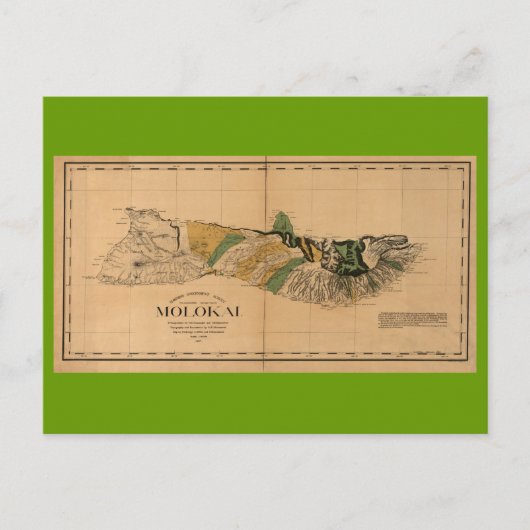 Molokai, 1897,  Hawaii Map Briefkaart (Voorkant)