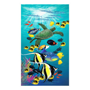Molokini Cove Hawaiian Tropical Fish Illustration Foto Afdruk