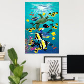 Molokini Cove Hawaiian Tropical Fish Illustration Poster (Thuiskantoor)