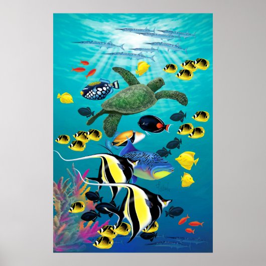 Molokini Cove Hawaiian Tropical Fish Illustration Poster (Voorkant)