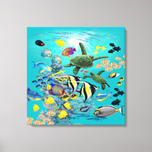 Molokini Cove Hawaiian Tropical Fish Zee Turtle Canvas Afdruk