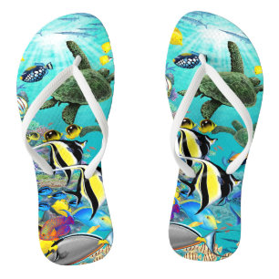 Molokini Cove Hawaiian Tropical Fish Zee Turtle Teenslippers
