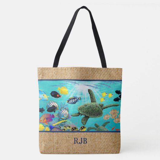 Molokini Cove Hawaiian Tropical Monogram Beach Bag Draagtas (Voorkant)
