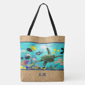 Molokini Cove Hawaiian Tropical Monogram Beach Bag Draagtas (Achterkant)