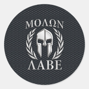 Molon Labe Chrome als Spartan Helmet op Grille Ronde Sticker