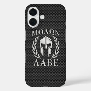 Molon Labe Chrome Style Spartan Armor Carbon Fibre iPhone 16 Hoesje