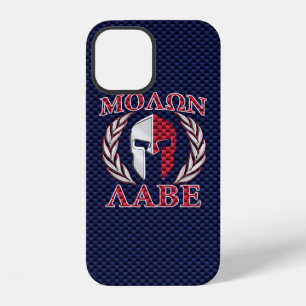 Molon Labe krijgersmasker Blauwe Koolstofvezel Dec iPhone 12 Hoesje