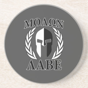 Molon Labe Spartaanse Helm Laurieren Houtskool Zandsteen Onderzetter
