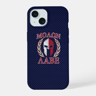 Molon Labe Spartaanse Krijger Koolstofvezel Chroom iPhone 15 Hoesje