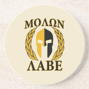 Molon Labe Spartaanse Masker Lauweren Beige Decor Zandsteen Onderzetter