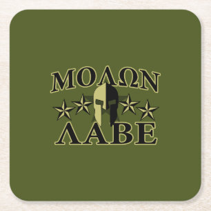 Molon Labe Spartan 5 sterren Olive Green Vierkante Kartonnen Onderzetter