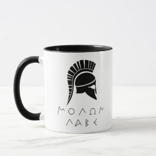 "Molon Labe" Spartan defiance met antieke helm Mok