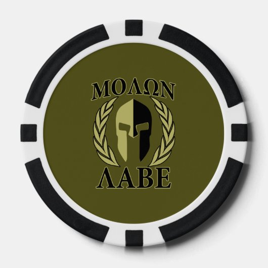 Molon Labe Spartan Helmet Laurels Olive Green Poker Chips (Voorkant)