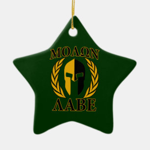 Molon Labe Spartan Laurels op Forest Green Keramisch Ornament