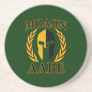 Molon Labe Spartan Laurels op Forest Green Zandsteen Onderzetter