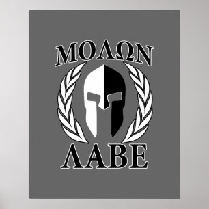 Molon Labe Spartan Mask Armor Laurels Monochrome Poster