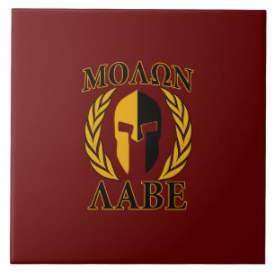Molon Labe Spartan Mask Laurels Burgundy Red Tegeltje