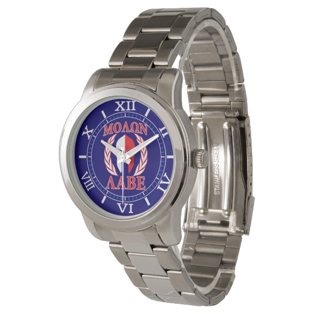 Molon Labe Spartan Mask Laurels Navy Blue Dial Horloge (Gekanteld)