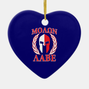 Molon Labe Spartan Mask Laurels Navy Blue Keramisch Ornament