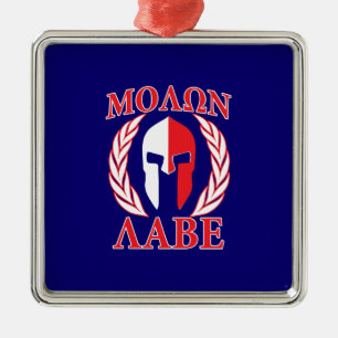 Molon Labe Spartan Mask Laurels Navy Blue Metalen Ornament