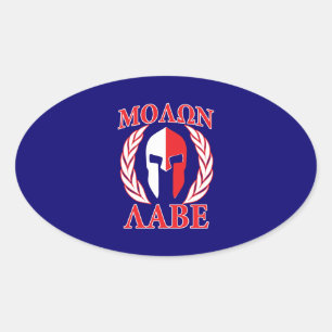 Molon Labe Spartan Mask Laurels Navy Blue Ovale Sticker