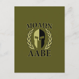 Molon Labe Spartan Mask Laurels Olive Green Briefkaart