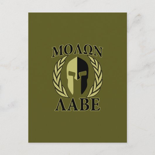 Molon Labe Spartan Mask Laurels Olive Green Briefkaart (Voorkant)