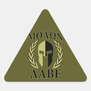 Molon Labe Spartan Mask Laurels Olive Green Driehoek Sticker