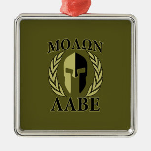 Molon Labe Spartan Mask Laurels Olive Green Metalen Ornament