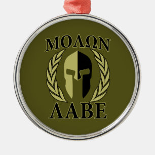 Molon Labe Spartan Mask Laurels Olive Green Metalen Ornament