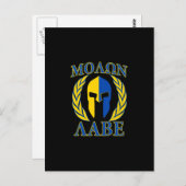 Molon Labe Spartan Mask Laurels Yellow Blue Briefkaart (Voorkant / Achterkant)