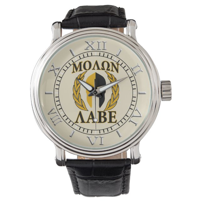 Molon Labe Spartan Masker Laurels Beige wijzerplaa Horloge (Voorkant)