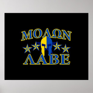 Molon Labe Spartan Warrior 5 sterren Yellow Blue Poster