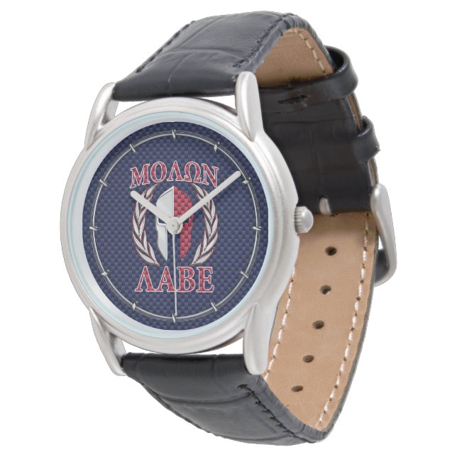 Molon Labe Spartan Warrior Blauwe Carbon Fiber Pri Horloge (Gekanteld)